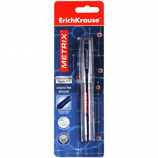 Ручка роллер пишущий узел 0,5 мм, одноразовая, цвет чернил синий Metrix Erich Krause 45481