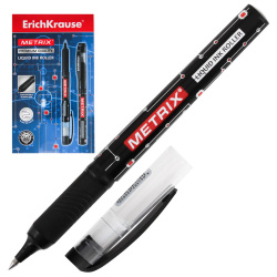Ручка роллер пишущий узел 0,6 мм, игольчатая, одноразовая, цвет чернил черный Metrix Erich Krause 45480