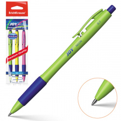 Набор шар ручек авт 1цв 3шт 0,7 резин манжет JOY Neon Ultra Glide Technology ЕК 43344 син блист/уп