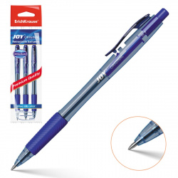 Набор шар ручек авт 1цв 3шт 0,7 тонир корп резин манжет JOY Original Ultra Glide Technology ЕК 43356 син блист/уп