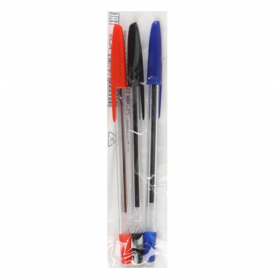 Набор шариковых ручек 3 цвета, 3 шт, 0,7 мм, синий, черный, красный Стамм РС26