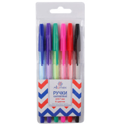 Набор шариковых ручек, 6 цветов, 6 шт, 0,7 мм, Attomex, 5073720