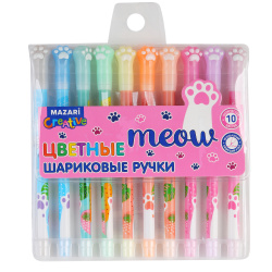 Набор шариковых ручек 10цв 10шт 0,7мм цветной корпус Mazari Лапки M-15573-10 пласт/уп