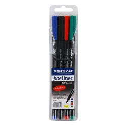 Набор капиллярных ручек 4 цвета, 4 шт, 0,4 мм, трехгранный Fine Liner Pensan 6500/W4