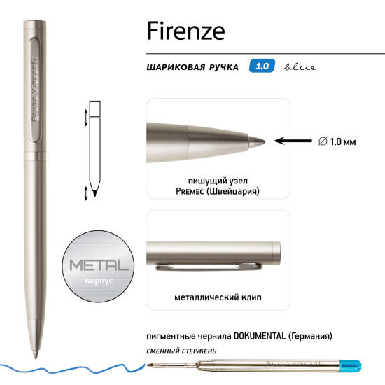 Ручка шариковая, пишущий узел 1,0 мм, корпус круглый, цвет чернил синий Firenze BrunoVisconti 20-0303