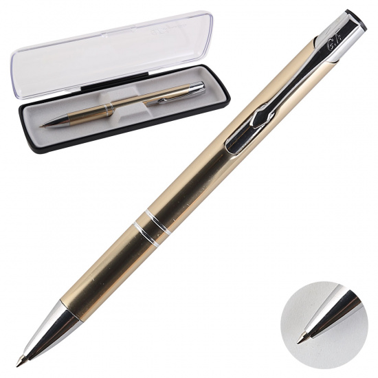 Ручка шариковая подарочная золотой корпус нажимной механизм GF Signature 131 SBP131/LG синяя пластиковый футляр