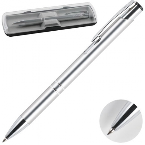 Ручка шариковая подарочная серебряный корпус нажимной механизм GF Signature 131 SBP131/LS синяя пластиковый футляр