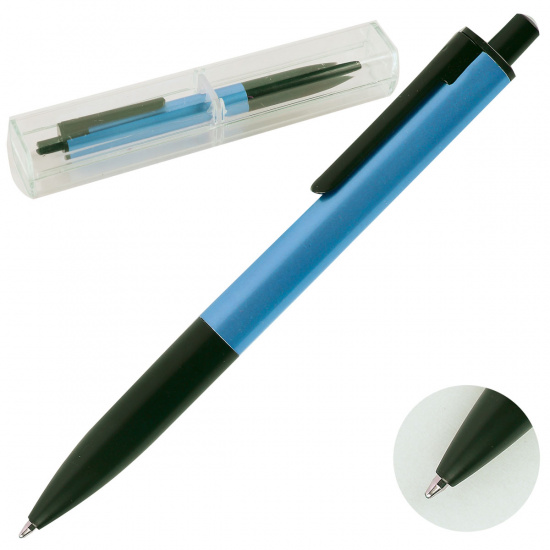 Ручка шариковая подарочная синий корпус нажимной механизм КОКОС 170591/299/2 синяя пластиковый футляр 