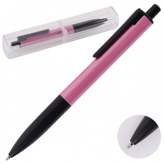 Ручка шариковая подарочная розовый корпус нажимной механизм КОКОС 170592/299/4 синяя пластиковый футляр