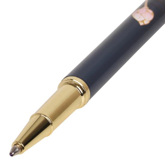 Ручка шариковая, пишущий узел F (fine) 0,7 мм, корпус круглый, цвет чернил синий Цветок лотоса на черном FIORENZO 232016
