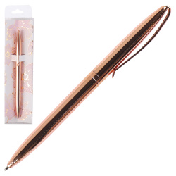 Ручка шариковая подарочная корпус розовое золото поворотный механизм FIORENZO Цветок лотоса на белом 232035 синяя пласт/уп