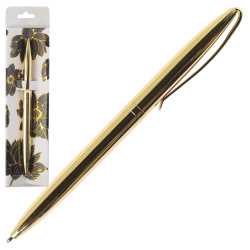 Ручка шариковая подарочная золотой корпус поворотный механизм FIORENZO Цветок лотоса на белом 232037 синяя пласт/уп