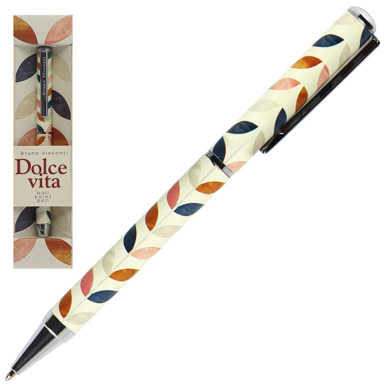 Ручка шариковая, пишущий узел 0,7 мм, корпус круглый, цвет чернил синий Лепестки Винтаж Dolce Vita BrunoVisconti 20-0252/01