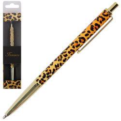 Ручка шариковая подарочная корпус с дизайном нажимной механизм FIORENZO Леопард 253075 синяя картонный футляр