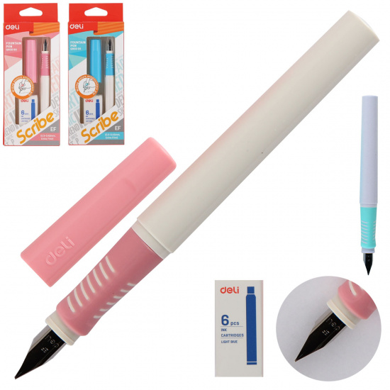 Ручка перо пишущий узел 0,3-0,45мм, корпус круглый, цвет корпуса ассорти, упаковка картонная коробка Scribe Deli EQ80000