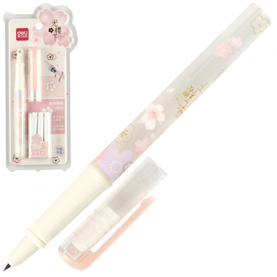 Ручка перо цвет корпуса розовый, цвет чернил синий Sakura Deli A938