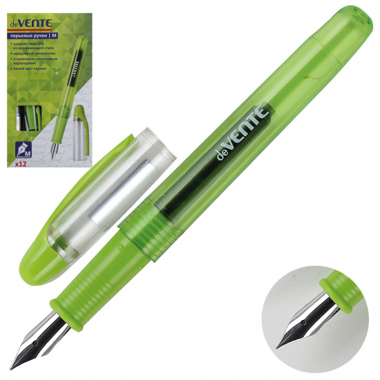 Ручка перо deVENTE М(Medium ) тонир корпус зел + картридж 0,8 мл 5100706 син