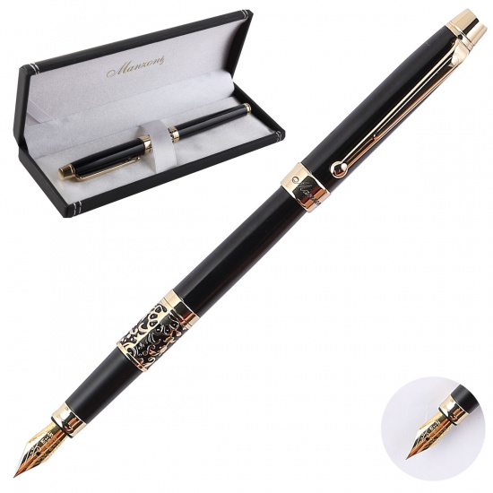 Ручка перо подарочная, цвет корпуса черный, цвет чернил синий Manzoni AP009F101098M