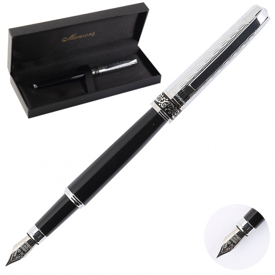 Ручка перо подарочная, цвет корпуса черный с серебристым колпачком Manzoni KR640FM*