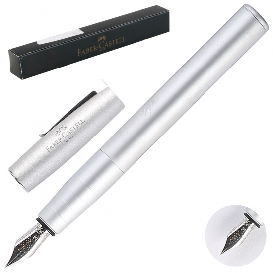 Ручка перо подарочная, пишущий узел M (medium) 1мм, корпус круглый, цвет корпуса серебро, упаковка подарочный футляр Faber-Castell 149200