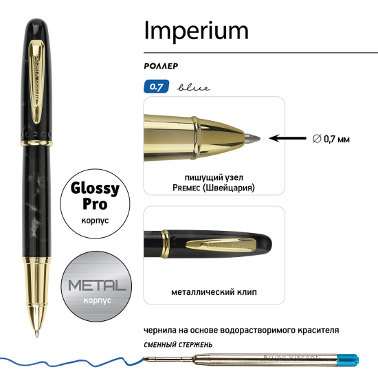 Ручка, роллер, подарочная, 0,7 мм, цвет корпуса черный, Imperium, BrunoVisconti, 20-0388/01