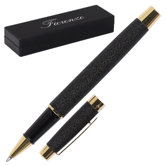 Ручка роллер, подарочная, F (fine) 0,8 мм, цвет корпуса черный с золотой отделкой FIORENZO 203545-1