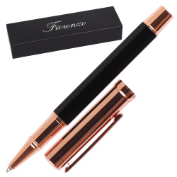 Ручка, роллер, подарочная, F (fine) 0,7 мм, цвет корпуса черный/розовое золото, FIORENZO, 231467