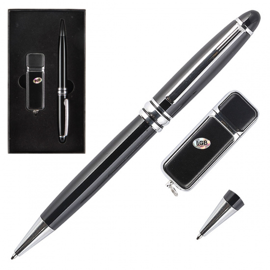 Набор подарочный 2 предмета, ручка шариковая, USB-флеш-накопитель, 8Gb, цвет черный KLERK 200630