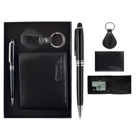 Набор подарочный 3 предмета, ручка шариковая, брелок, портмоне, цвет черный KLERK 185324