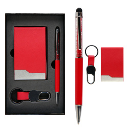 Набор подарочный 3 предмета, ручка шариковая, брелок, визитница, цвет красный, упаковка подарочная коробка KLERK 204016