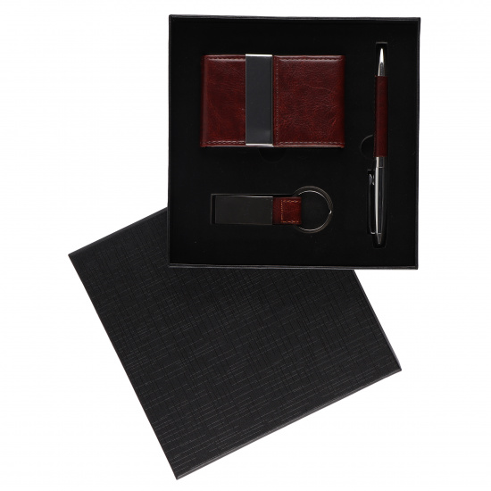 Набор подарочный 3 предмета, ручка шариковая, брелок, визитница, упаковка подарочная коробка KLERK 210001