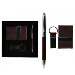 Набор подарочный 3 предмета, ручка шариковая, брелок, визитница, цвет коричневый, упаковка подарочная коробка KLERK 210001