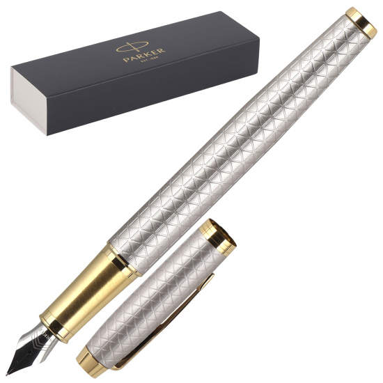 Ручка подарочная, F (fine) 0,8 мм, цвет корпуса серебро Shiny Chrome Chiselled CT IM Premium Parker 1931684