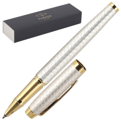 Ручка роллер, подарочная, F (fine) 0,8 мм, цвет корпуса серебро Shiny Chrome Chiselled CT IM Premium Parker 1931686