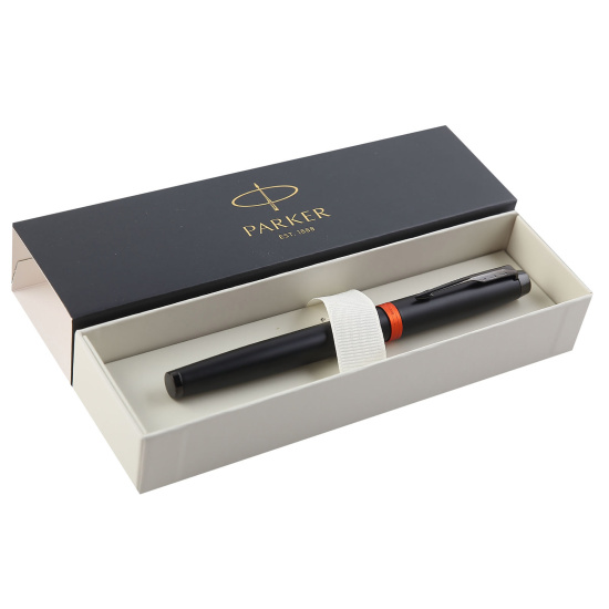 Ручка перьевая, подарочная, M (medium) 1 мм, цвет корпуса черный Flame Orange PVD M IM Vibrant Rings F315 Parker CW2172944