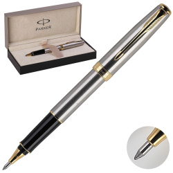 Ручка PARKER Sonnet Stainless Steel GT роллер корп латунь/сталь S0809130 черн