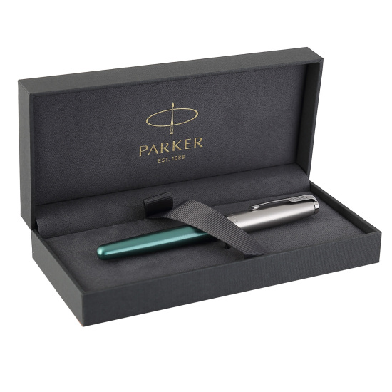 Ручка роллер, подарочная, F (fine) 0,7 мм, цвет корпуса зеленый Sand Blasted Metal&Green Lacquer Sonnet Parker 2169364