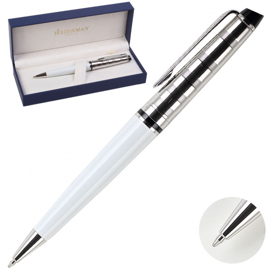 Ручка шариковая, подарочная, пишущий узел M (medium) 1мм, цвет чернил синий Expert Deluxe White Waterman S0952440