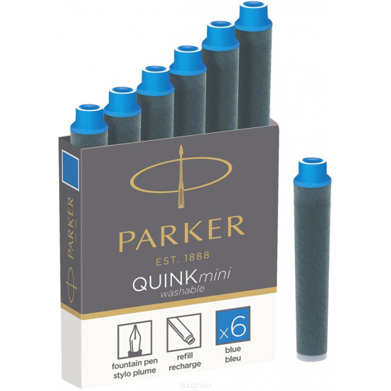 Ручка длина 37 мм, 6 шт, цвет чернил синий Mini Parker 1950409