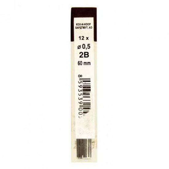 Грифель для механических карандашей, диаметр грифеля 0,5 мм, 2B, 12 шт, пластиковый тубус Toison Koh-i-noor 4152-2B