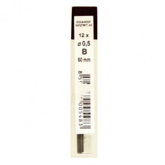 Грифель для механических карандашей, диаметр грифеля 0,5 мм, B, 12 шт, пластиковый тубус Koh-i-noor 4152-B