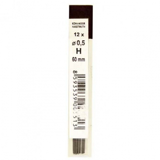 Грифель для механических карандашей, диаметр грифеля 0,5 мм, H, 12 шт, пластиковый тубус Koh-i-noor 4152-H
