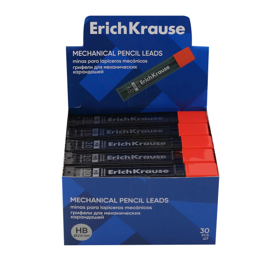 Грифель, диаметр грифеля 2,0 мм, HB, 10 шт, пластиковый тубус, Erich Krause, 48773