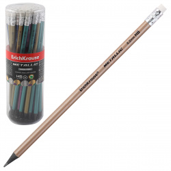 Карандаш, HB, пластик черный, круглый, 6 видов, Erich Krause, Metallic, 55274