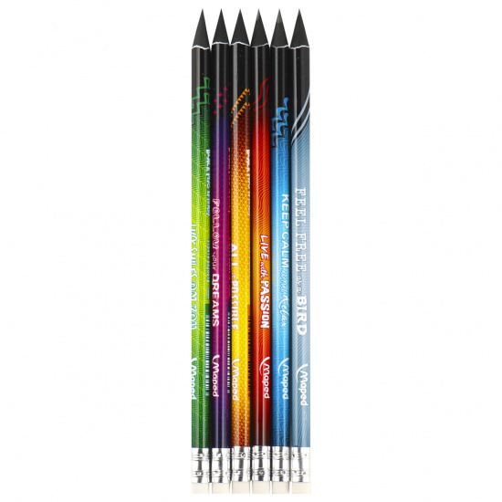 Набор карандашей 6 шт, HB, пластик черный, трехгранный Maped Navy Pep's Energy 852000