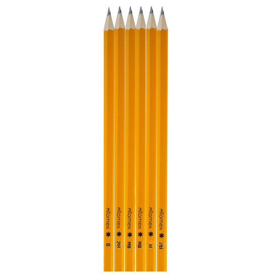 Набор карандашей 6 шт, 2H, H, HB, B, 2B, дерево, шестигранный Attomex 5030400