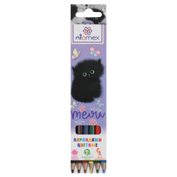 Карандаши цветные 6цв Attomex Meow Cat шестигранные 5021421 европодвес картонная коробка