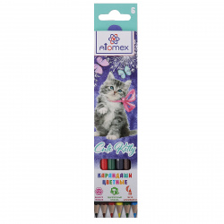 Карандаши цветные 6 цветов, дерево, шестигранный Cute Kitty Attomex 5021329