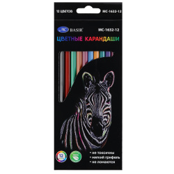 Карандаши цветные пластиковые 12цв Basir Зебра шестигранные МС-1632-12 европодвес картонная коробка