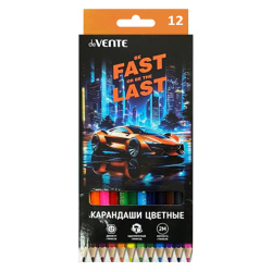 Карандаши цветные, 12 цветов, дерево, шестигранный, Fast Or Last, deVENTE, 5022537
